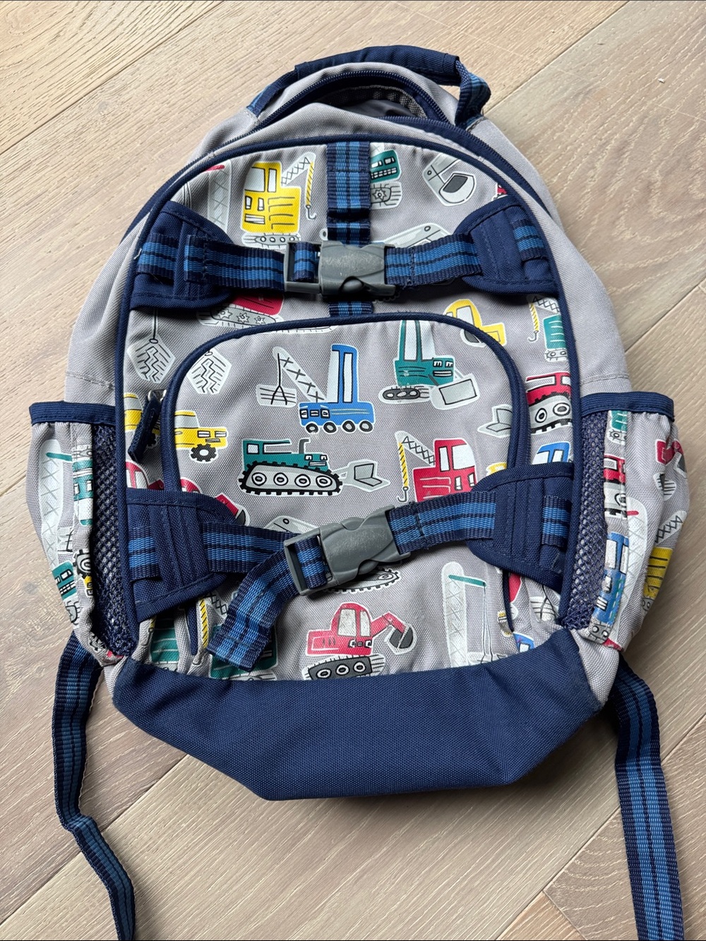 Pottery Barn Kids Navy and Gray Construction Trucks Backpack
